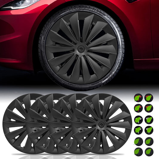 19 Inch Wheel Cover Hubcaps Hub Caps Replacement Wheel Rim Protector Kit Gemini Accessories for 2020-2024 for Tesla for Model Y 19'' Matte Black -Blade Style