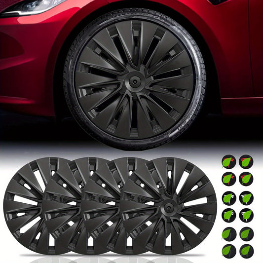 19 Inch Wheel Cover Hubcaps Hub Caps Replacement Wheel Rim Protector Kit Gemini Accessories for 2020-2024 for TESLA Model Y 19'' Matte Black with Logo Stickers -Sporty Style