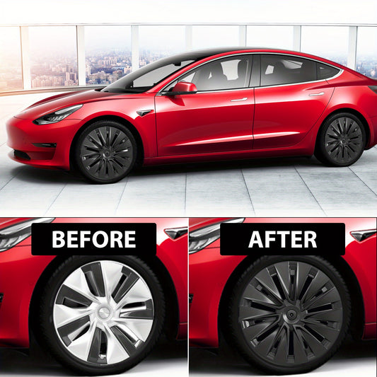 19 Inch Wheel Cover Hubcaps Hub Caps Replacement Wheel Rim Protector Kit Gemini Accessories for 2020-2024 for TESLA Model Y 19'' Matte Black with Logo Stickers -Sporty Style