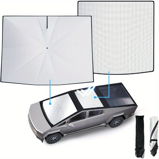2pcs Upgraded Windshield & Roof Sunshade, Foldable Sun Shade Umbrella Compatible for Tesla Cybertruck 2024 2025, Sunshade Cover for UV, Sun and Heat Protection with Bendable Shaft, Storage Bag