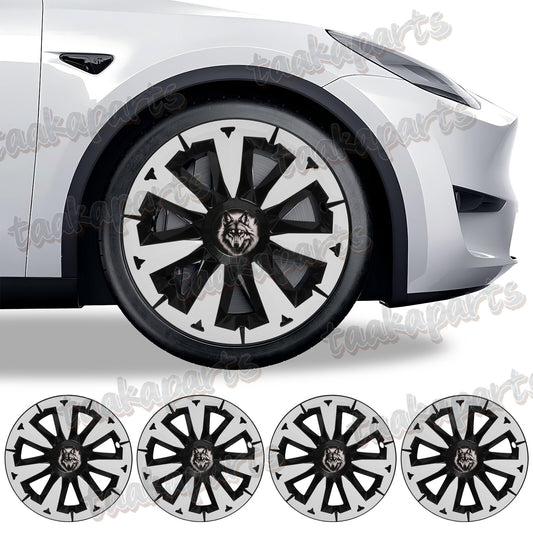19 Inch Blade Style Hubcaps White for Tesla Model Y 2019-2024 – Wolf Design Wheel Covers