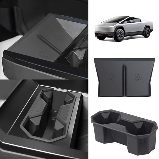 2pcs Center Console Cup Holder And Silicone Pad for Tesla Cybertruck, Anti-Slip Wireless Charging Mat And Cup Holder Insert Drink Organizer for Cybertruck Accessories