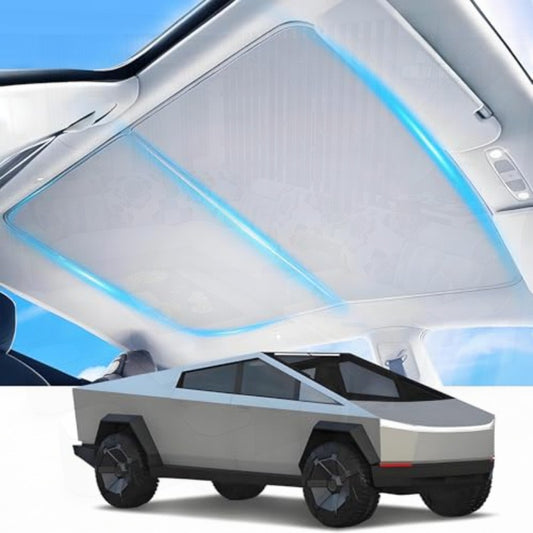 2025 Upgrade Roof Sun Shade for Cybertruck 2 in 1 Ice Crystal Sunshade No SagGaps Foldable Glass Top Window Sunshades for Tesla Cybertruck Accessories 2024 2025 Keep Cooling Block UV
