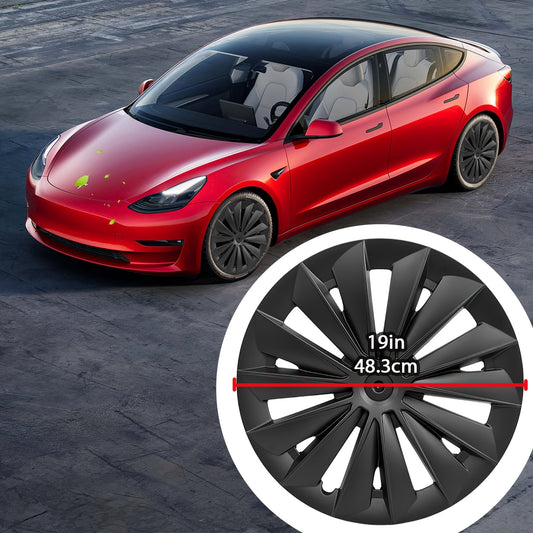 19 Inch Wheel Cover Hubcaps Hub Caps Replacement Wheel Rim Protector Kit Gemini Accessories for 2020-2024 for Tesla for Model Y 19'' Matte Black -Blade Style
