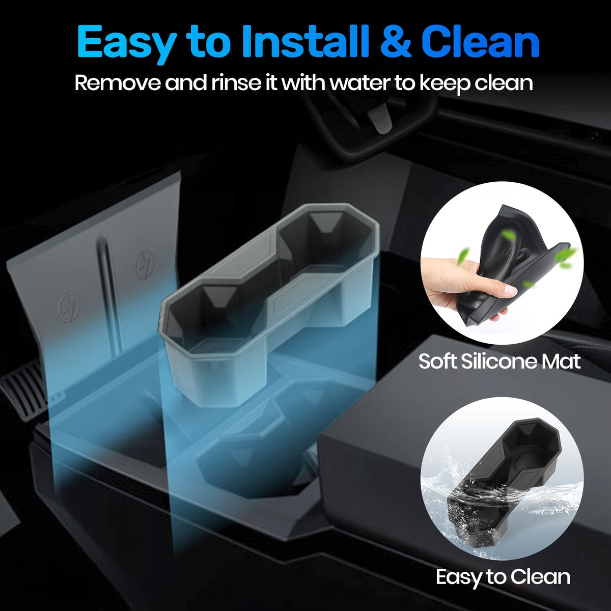 Cybertruck Console Cup Holder Insert & Silicone Pad (2-Piece)