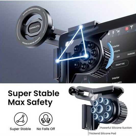 for Tesla Model 3/Y/Cybertruck Phone Mount Magnetic, Overload Protection+AntiSlip Suction, No Screen Discoloration or Residue 360 Rotatable Car Accessories for Tesla Phone HolderBlack