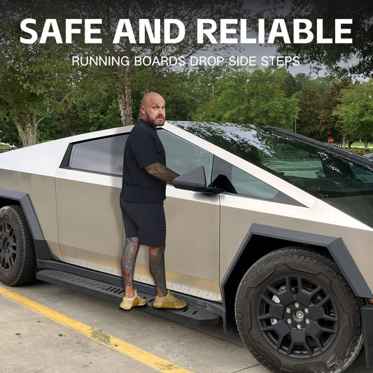 2pcs YZONA Running Boards Side Steps for Tesla Cybertruck & Nerf Bar - Heavy-Duty Steel Compatible, Polished Black Finish, Secure Step Rails for Enhanced Stability & Safety, Vehicle Stability Enhancement, Modern Car Accessory