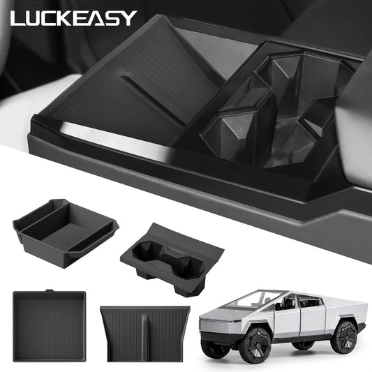 4pcs Silicone Car Accessories Set, American Model, Anti-Slip Center Console Organizer Tray with Cup Holder and Wireless Charging Mat for Tesla Cybertruck 2024
