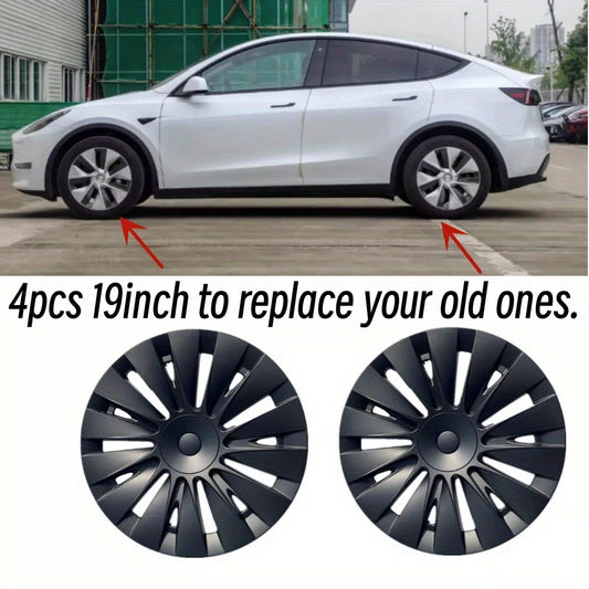 4 x 19" Black Curved 'Induction' Wheel Covers for Tesla Model Y 20- 24