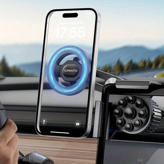 for Tesla Model 3/Y/Cybertruck Phone Mount Magnetic, Overload Protection+AntiSlip Suction, No Screen Discoloration or Residue 360 Rotatable Car Accessories for Tesla Phone HolderBlack