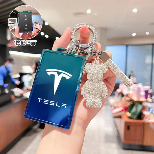TPU Car Key Case Protective Cover Card Holder Clip Keychain for Tesla Model S X Model 3 Y Roadster Cybertruck P90D P100D