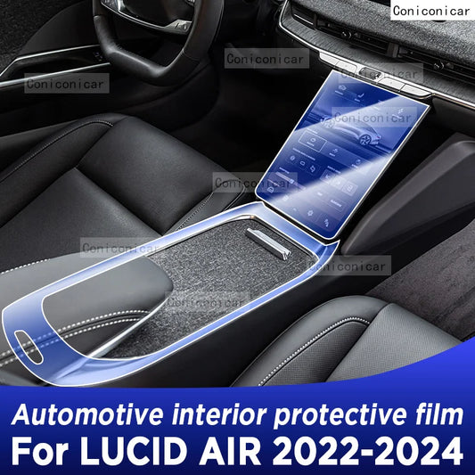For LUCID AIR 2022-2024 Center Console Gear Panel Screen TPU Car Interior Protective Film Anti-Scratch Repair Sticker