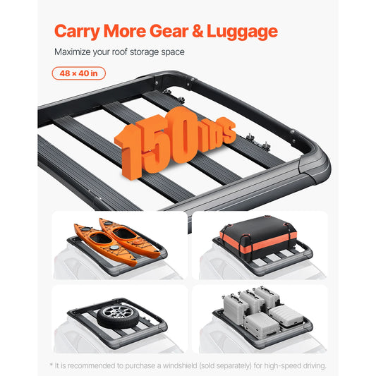 VEVOR Roof Rack Cargo Carrier 48x40x5.6“ Universal Rooftop Cargo Basket Car Top Luggage Holder Anti-Rust Alloy Steel for SUV Car