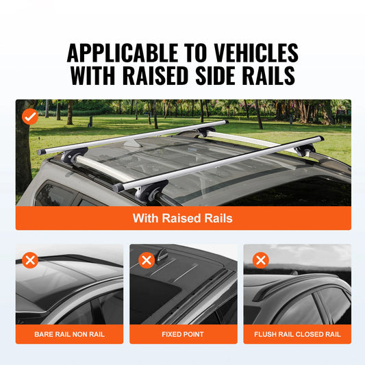 SucceBuy Roof Rack Crossbar Adjustable Aliuminum Roof Rail Crossbar Baggage Luggage Carrier 200LBS Roof Crossbar Silver Black