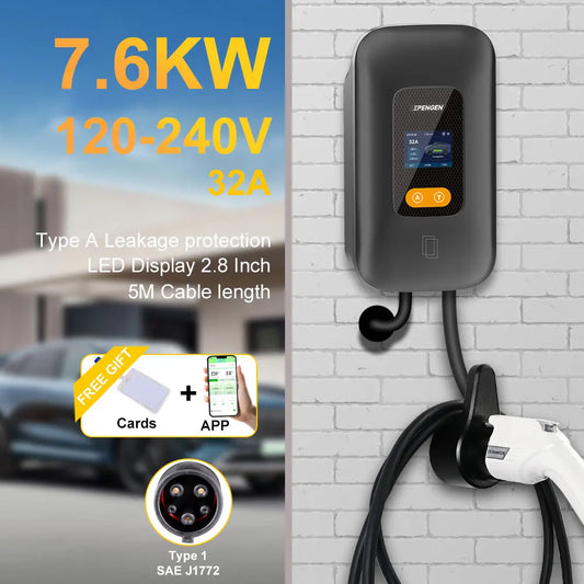 IPENGEN Type1 EV Charger Station 32A 40A 50A EVSE Wallbox APP Function 7.6KW 9.6KW 12KW Charging Station Electric Vehicle Car