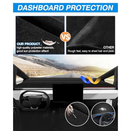 Dash Cover for Tesla Cybertruck 2024-2026, Non-Slip Carpet Dashboard Mat with Sunshield & UV Ray Protector, Vehicle Interior Accessory, Seamless Fit Design, Highquality Protector, Car Sun Shield, Automotive Accessories