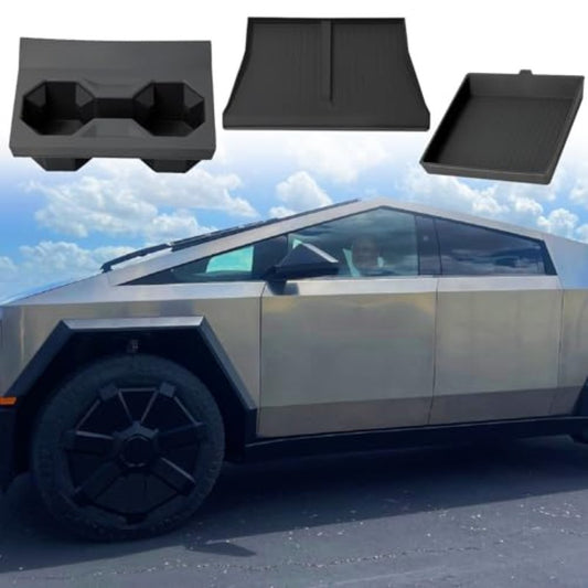 3pcs Console Organizer Compatible with 2024 Cybertruck Center Console Cup Holder Wireless Charger Mat Armrest Bottom Pad Cup Holders