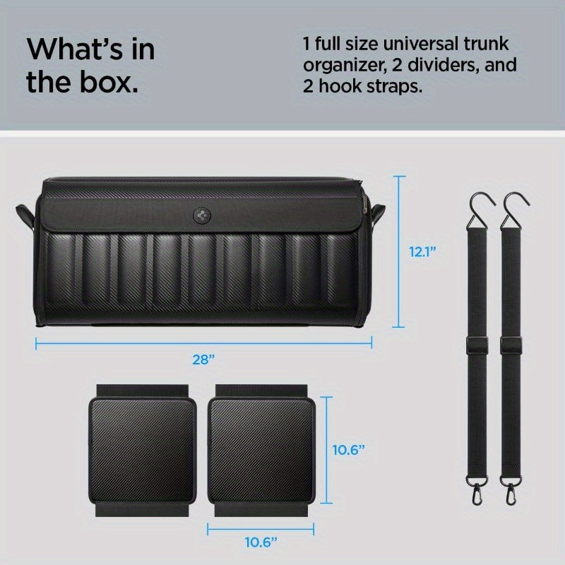 Collapsible Locking Trunk Organizer — Carbon-Fiber Look