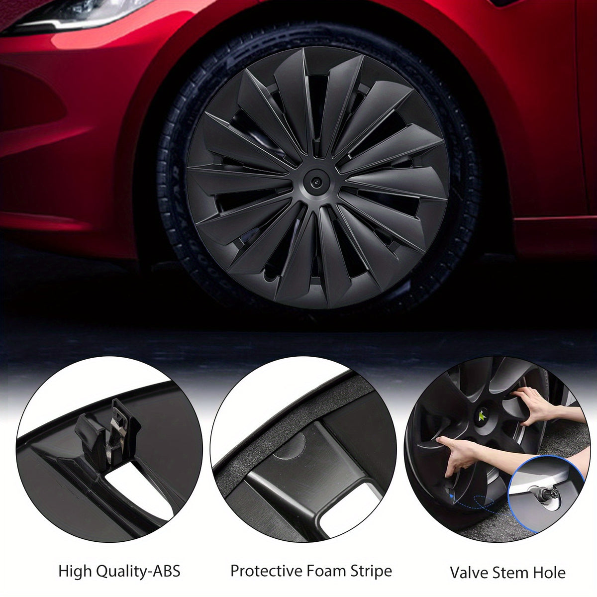 19" Blade-Style Wheel Covers — Matte Black, Tesla Model Y (2020–2024)