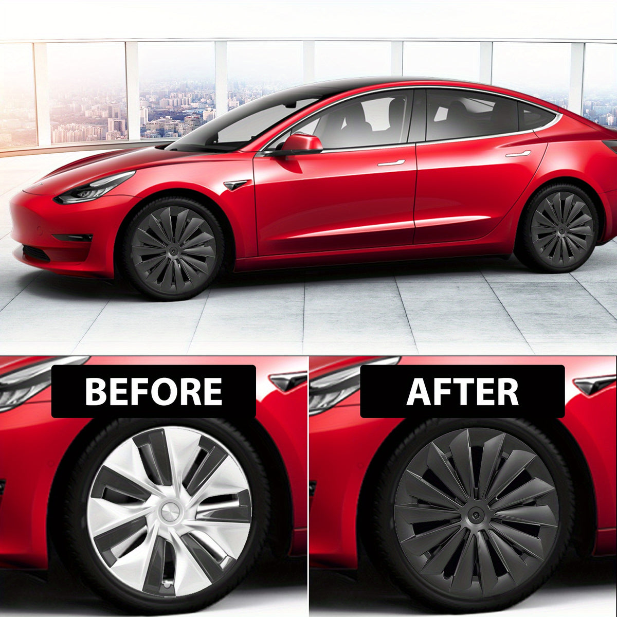 19" Blade-Style Wheel Covers — Matte Black, Tesla Model Y (2020–2024)