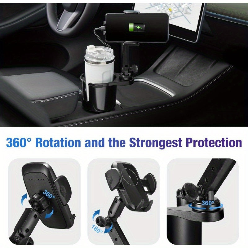 3-in-1 Cup Holder Wireless Charger & Phone Mount — 15W