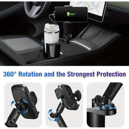 3-in-1 Cup Holder Wireless Charger & Phone Mount — 15W