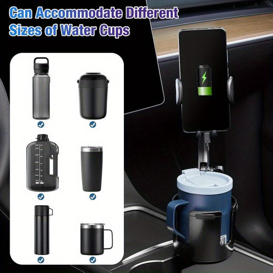 OE 3-in-1 Car Wireless Charger Cup Holder, Upgrade 15W Charging, Car Cup Holder Phone Mount with Adjustable Base & 360° Rotation Compatible for All Smartphones(with Car Adapter)