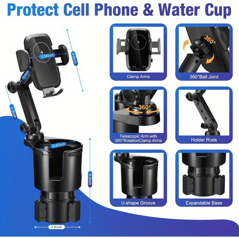 3-in-1 Cup Holder Wireless Charger & Phone Mount — 15W