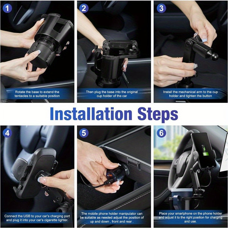 3-in-1 Cup Holder Wireless Charger & Phone Mount — 15W