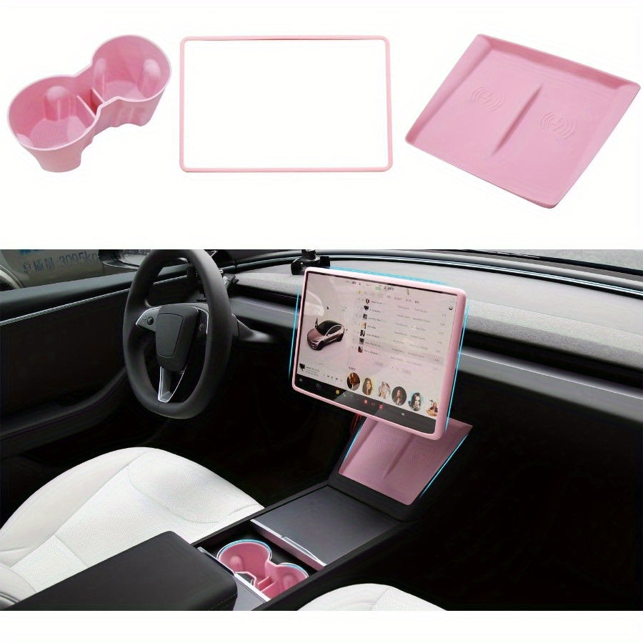 Console Upgrade Kit — Model 3 Highland & Model Y Juniper (Cup Insert, Screen Frame, Charging Mat)