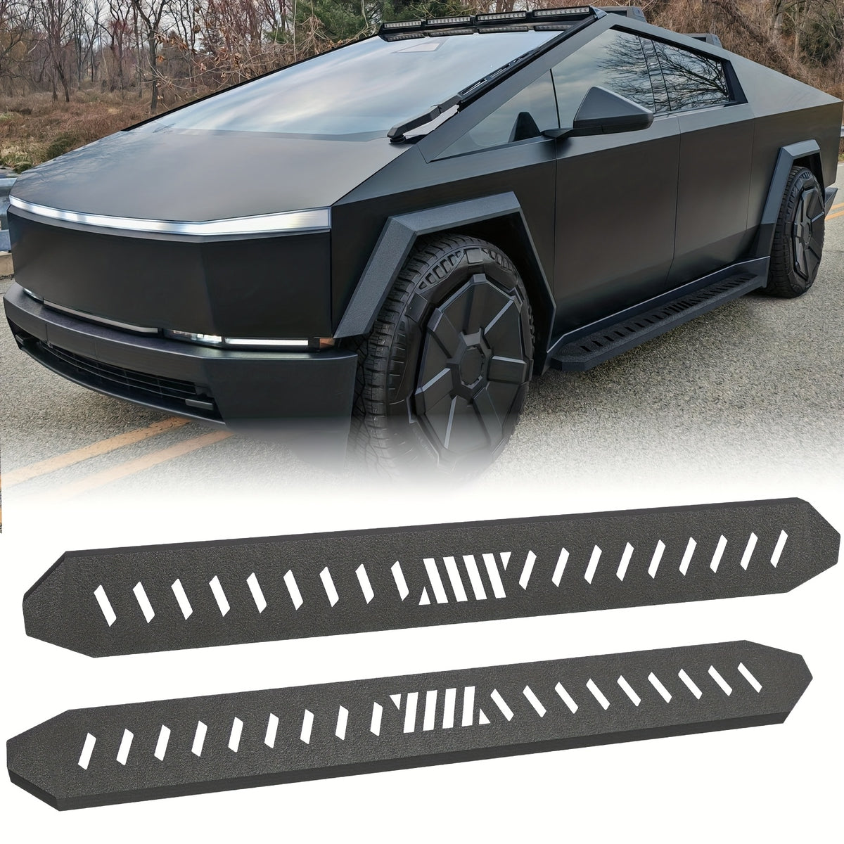 YZONA Cybertruck Running Boards — Polished Black (2-Piece)