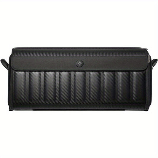 Heavy-Duty Collapsible Car Trunk Organizer with Secure Lock & Carbon Fiber Design - Fit for Tesla for Model Y 2025 Refresh, Model 3, S, X, Cybertruck SUV Sedan - 2 Adjustable Dividers, Portable Storage Box, Ideal Father’s D