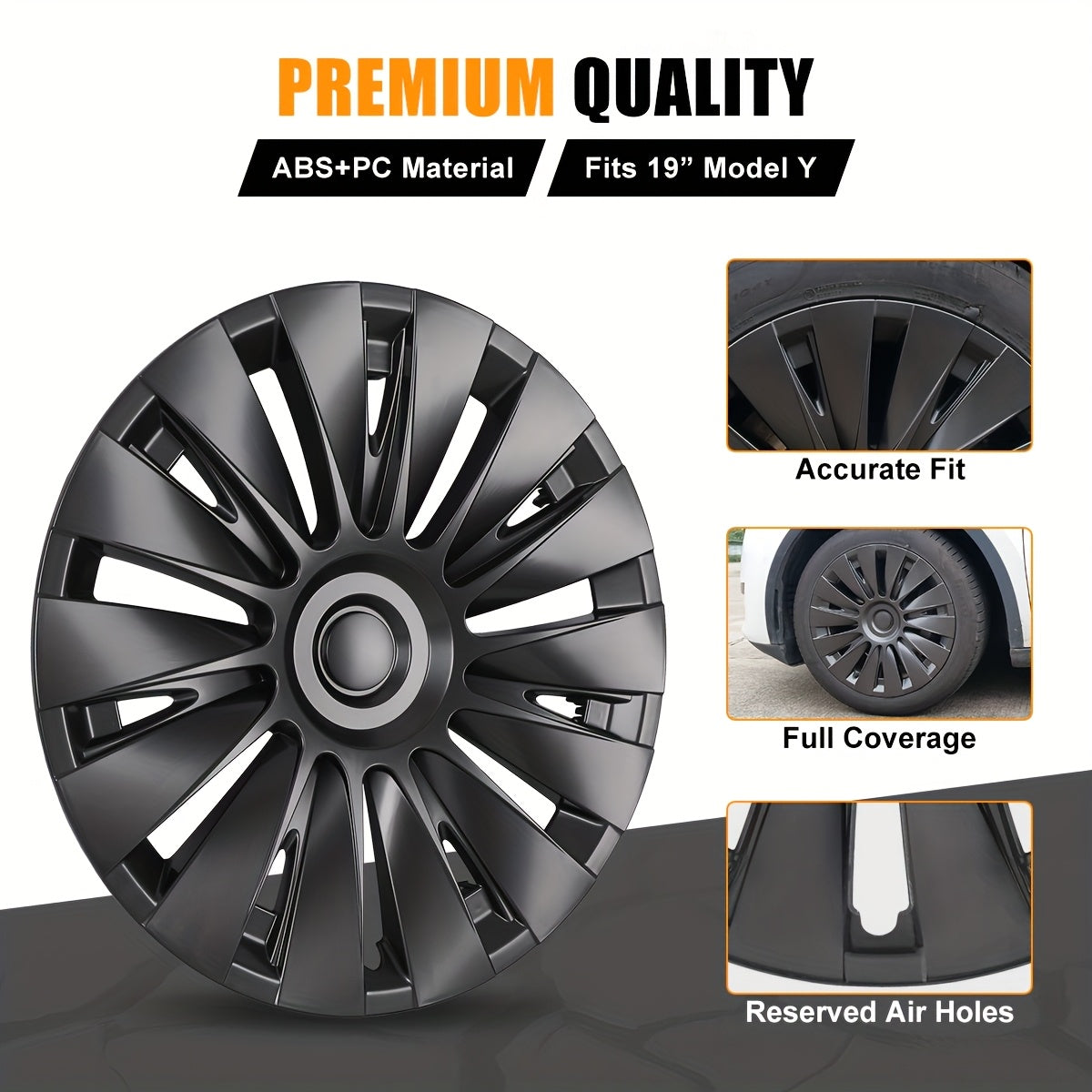 19" Gemini Wheel Covers — Dark Grey, Tesla Model Y (2020–2024), Set of 4