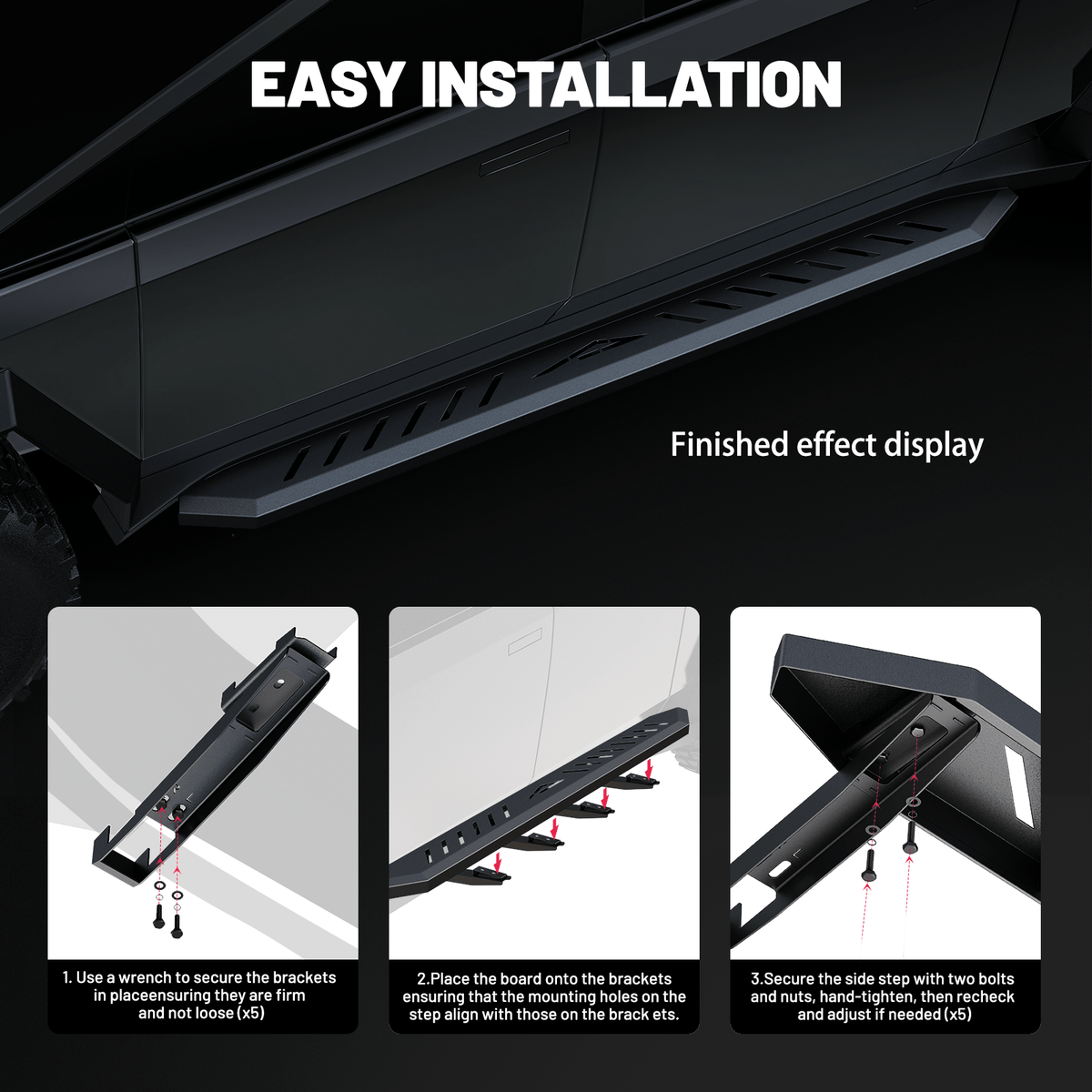 Cybertruck No-Drill Nerf Bars — 550 lb Rated
