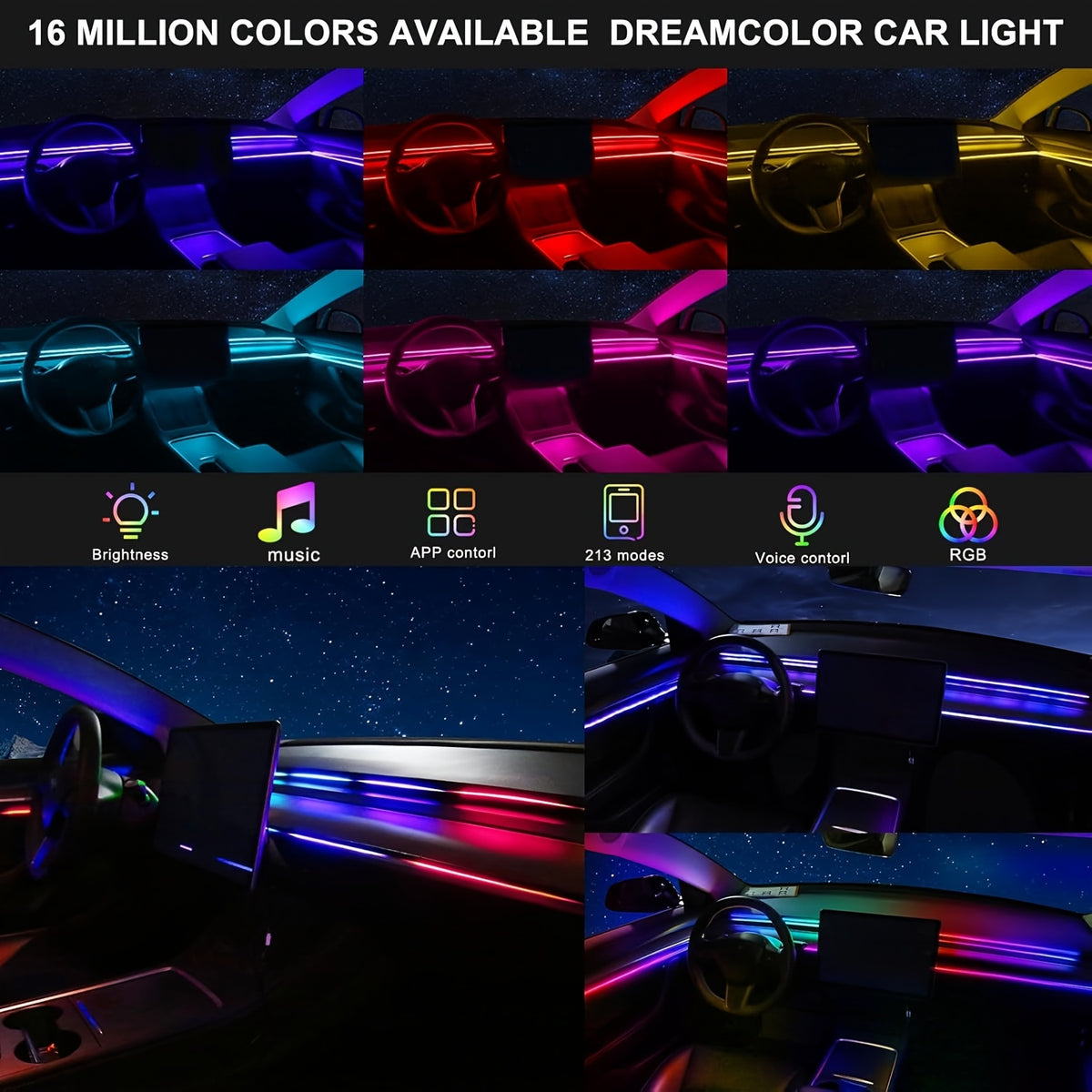 App-Controlled RGB Ambient Light Kit for Tesla