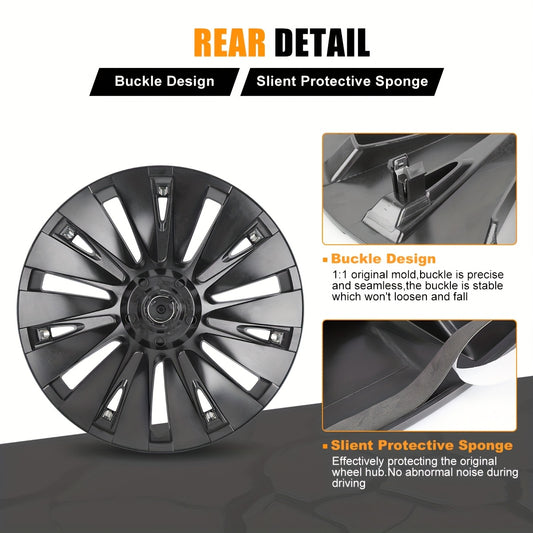 Set Of 4, 19 Inch Wheel Cover Hubcaps for 2020 2021 2022 2023 2024 for TESLA Model Y, 19'' Wheel Rim Cover Wheel Tire Protector Gemini Hubcaps Replacement 4pcs Kit (Dark Grey) for Christmas, Without Battery