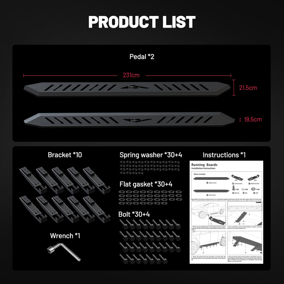 Cybertruck No-Drill Nerf Bars — 550 lb Rated