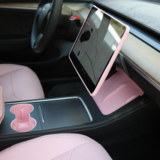 3pcs Center Console Accessories for Tesla Model Y & Model 3 Juniper Highland Cup Holder Insert, Screen Edge Protector Frame, Silicone Wireless Charger Mat