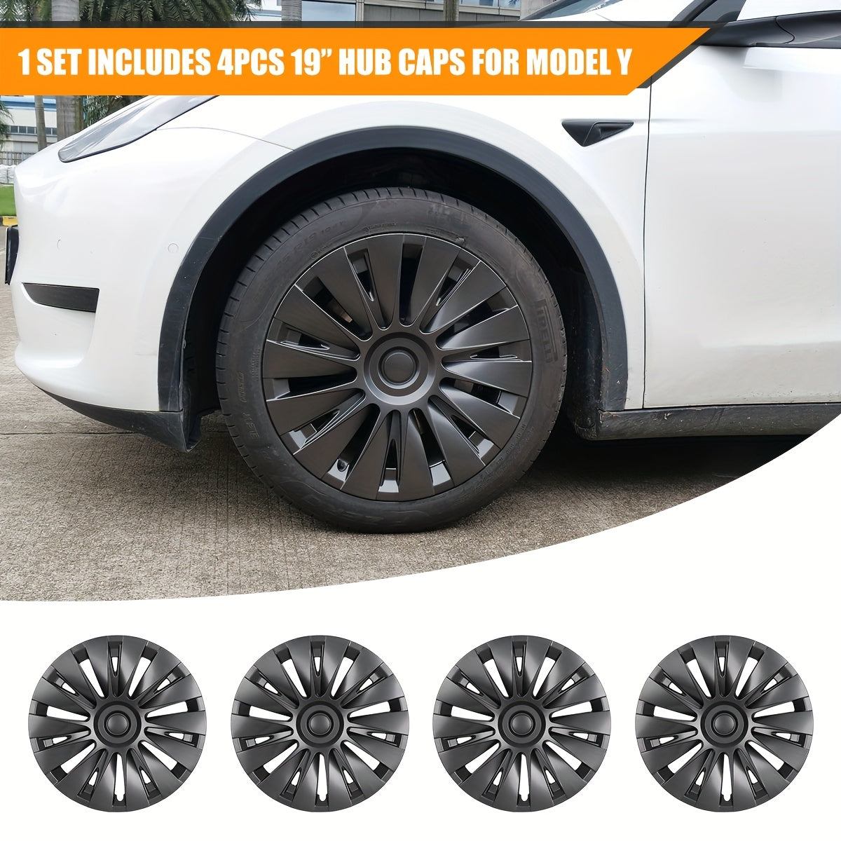 19" Gemini Wheel Covers — Dark Grey, Tesla Model Y (2020–2024), Set of 4