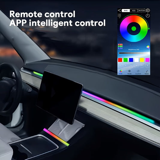 2. Unified Acrylic Material Indoor Car LED Light Strips, Suitable for Tesla Vehicles' Ambient Lighting. USB LED Interior RGB Combined Atmosphere Lights. APP Control. Applicable to Various Car Models.