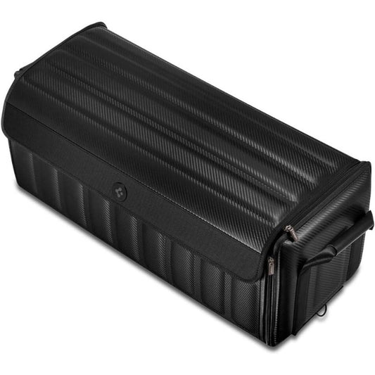 Heavy-Duty Collapsible Car Trunk Organizer with Secure Lock & Carbon Fiber Design - Fit for Tesla for Model Y 2025 Refresh, Model 3, S, X, Cybertruck SUV Sedan - 2 Adjustable Dividers, Portable Storage Box, Ideal Father’s D