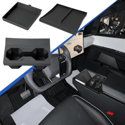 Cybertruck Console Organizer Kit — Cup Holders, Charging Mat & Armrest Pad