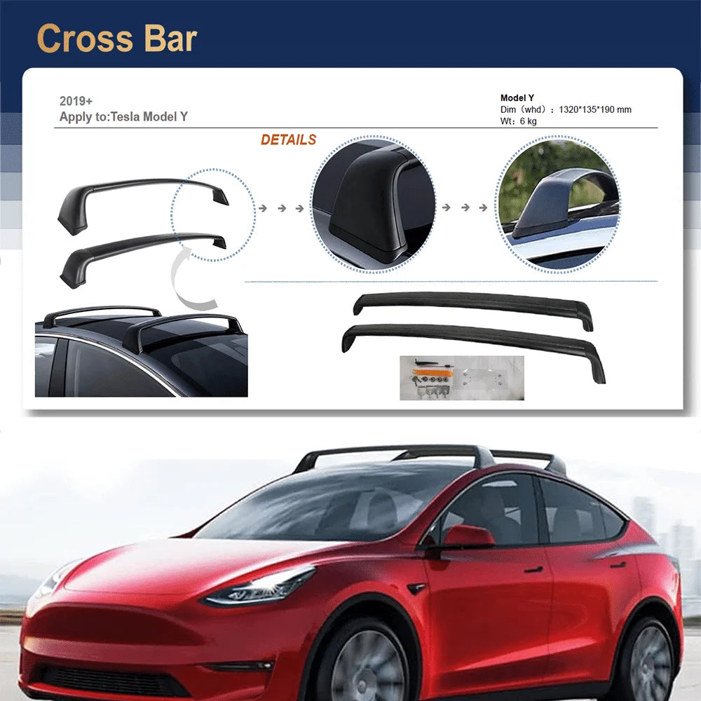 Aluminum Roof Rack Crossbars — Tesla Model Y (2021–2024), 165 lb Rated