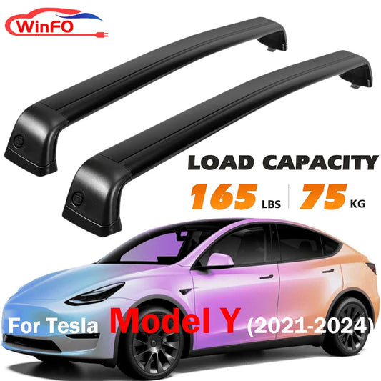 75kg Load Roof Rack Cross Bars For Tesla Model Y 2021-2024 Aluminum Crossbars Rooftop Luggage Cargo