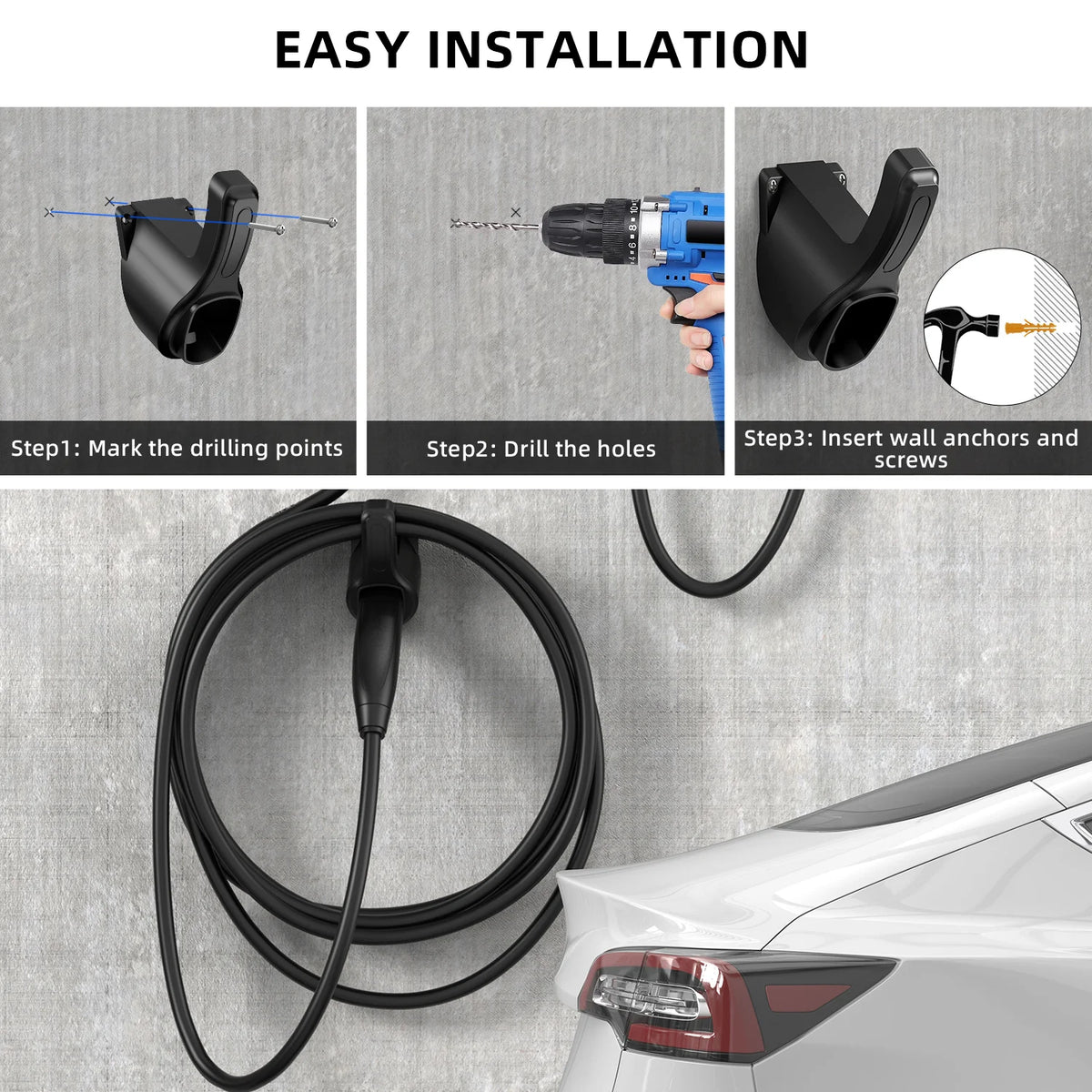 Wall-Mount EV Charger Plug Holder — NACS / J1772