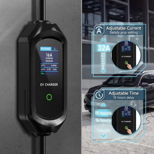 Puppyfc Portable EV Charger Type2 11KW 16A 3Phase Wallbox 5m EVSE Fast Charging CEE Plug WiFi Bluetooth Remote Control