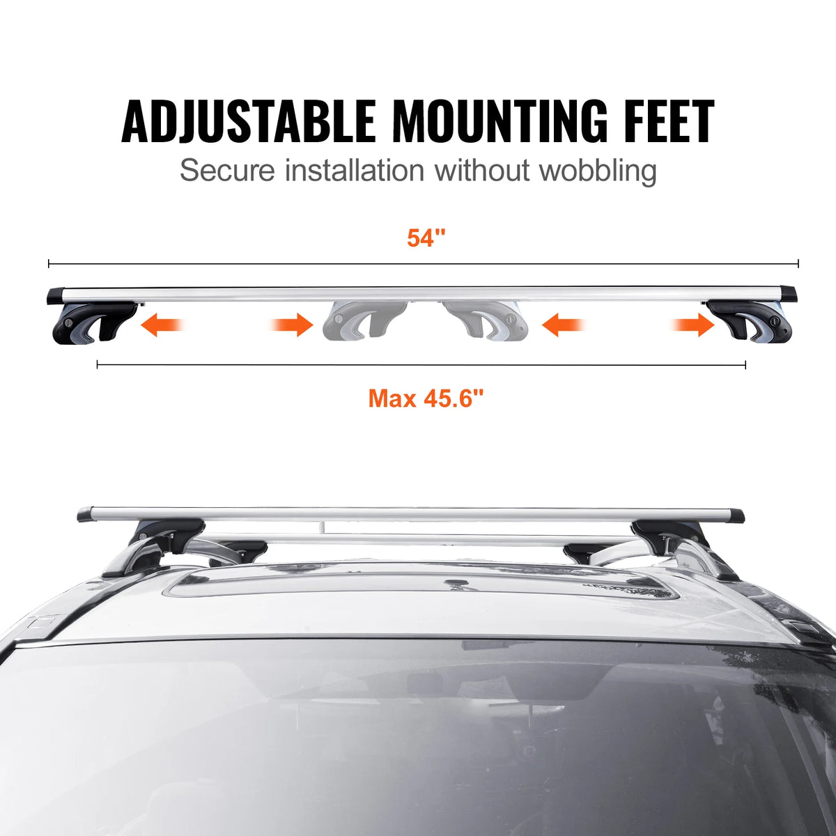 Adjustable Aluminum Roof Rail Crossbars — 200 lb Rated