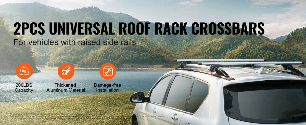 Adjustable Aluminum Roof Rail Crossbars — 200 lb Rated