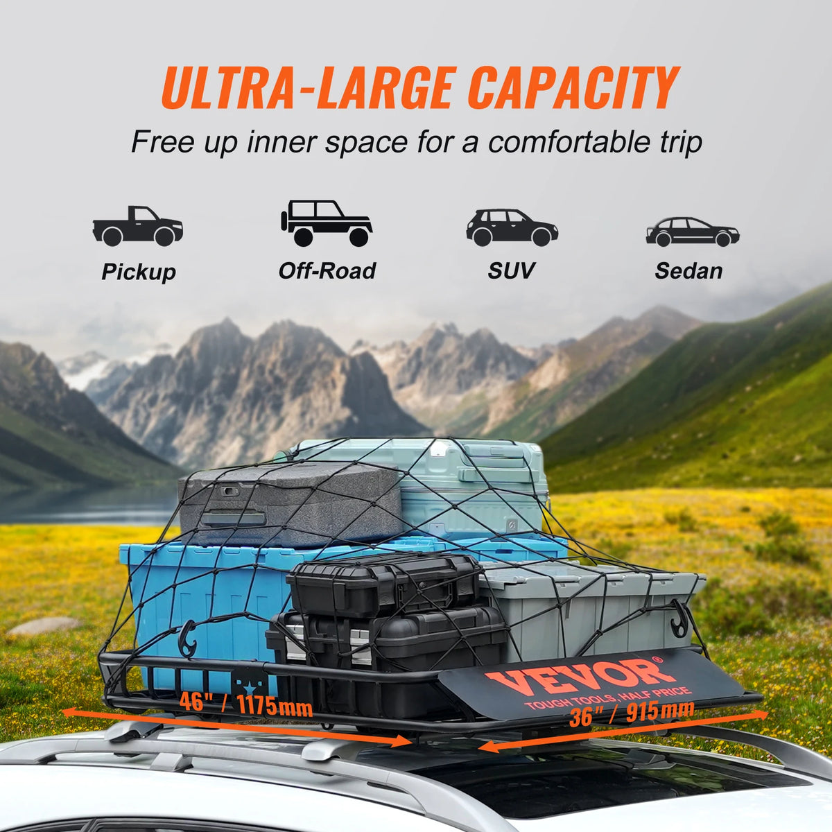 Heavy-Duty Rooftop Cargo Basket — 200 lb Capacity