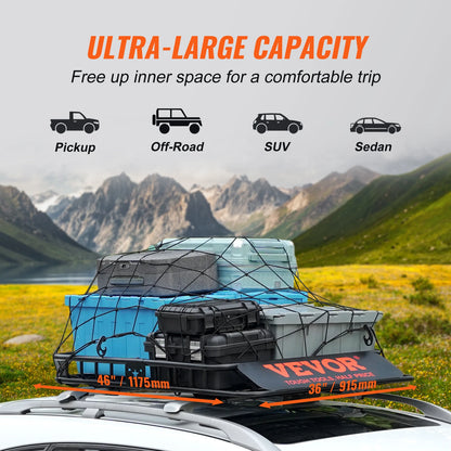 Heavy-Duty Rooftop Cargo Basket — 200 lb Capacity